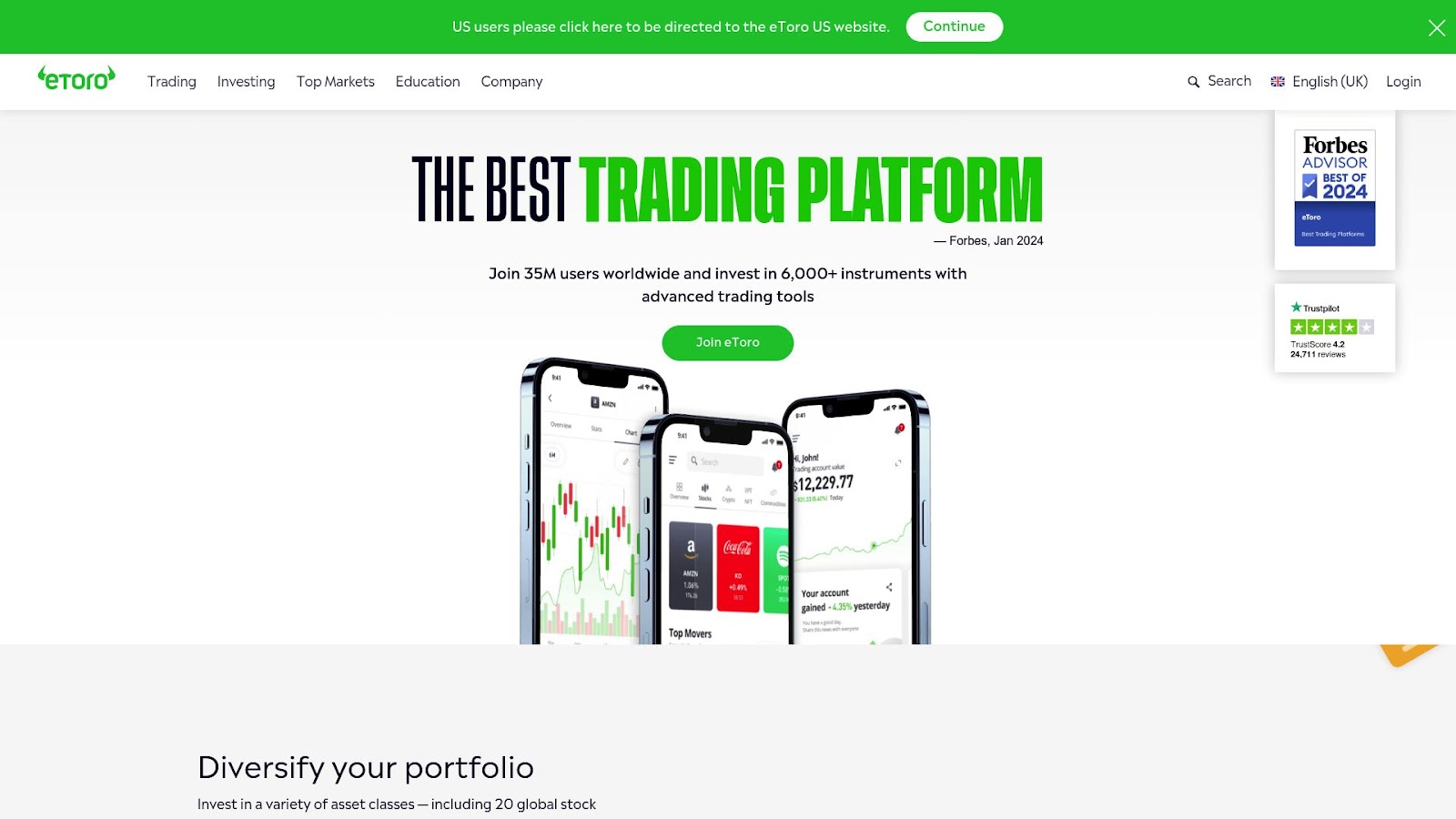 eToro social trading feed